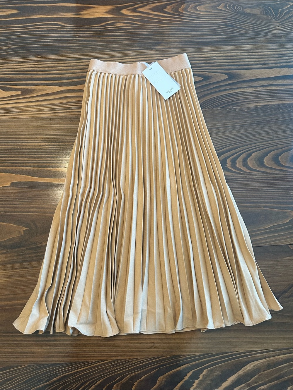 Grace Karin Pleated Midi Skirt in Light Beige